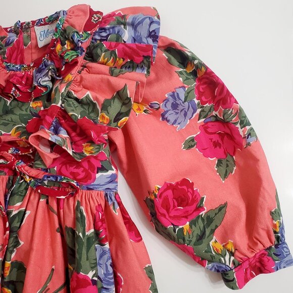 Mousefeathers Vintage Girl Toddler Dress Size 2 Floral long Sleeve Ruffles Ties - Picture 7 of 12